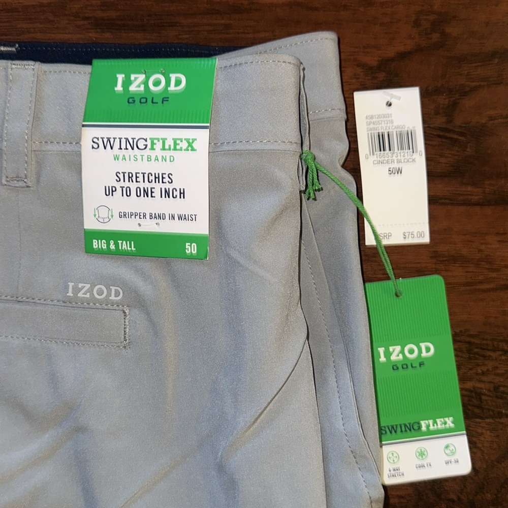 NWT IZOD Big & Tall Golf Swing Flex Gray Cargo Shorts (50) - Picture 4 of 6
